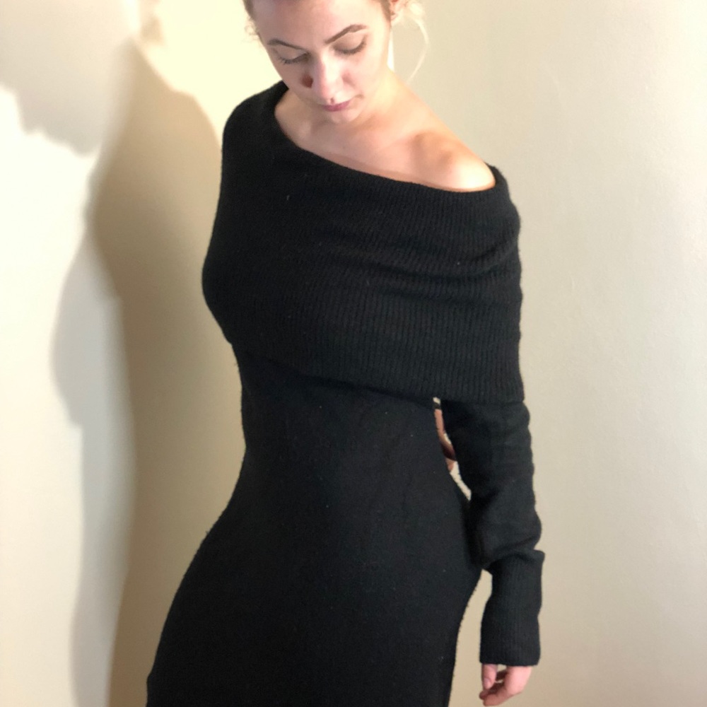 Black off the shoulder winter dress LOFT